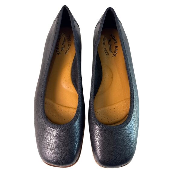 Kork-Ease Palermo Slip On Flat Square Toe Women's 8 Black Leather Comfort Ballet - Picture 1 of 8
